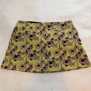 Zara 70s green and pink floral patterned skirt  size Large